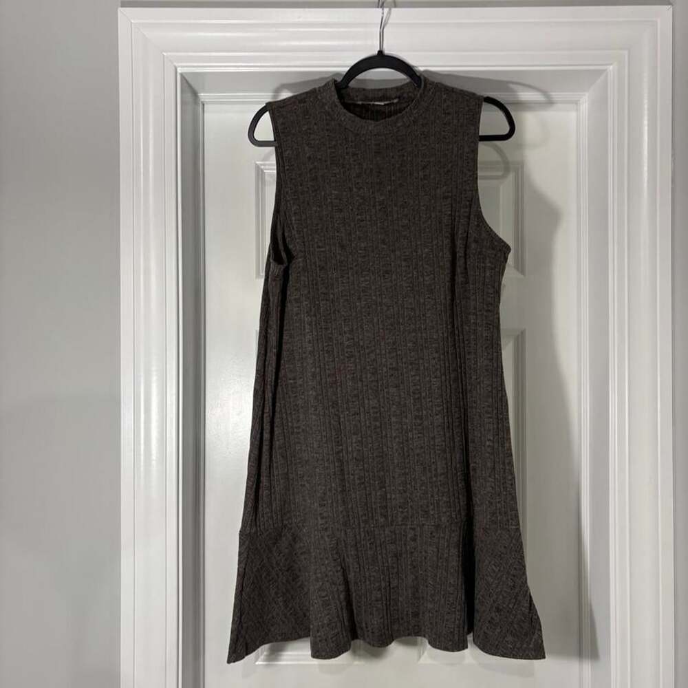 LOFT Knit Dress Size L Gray Heathered Ribbed Drop Hem